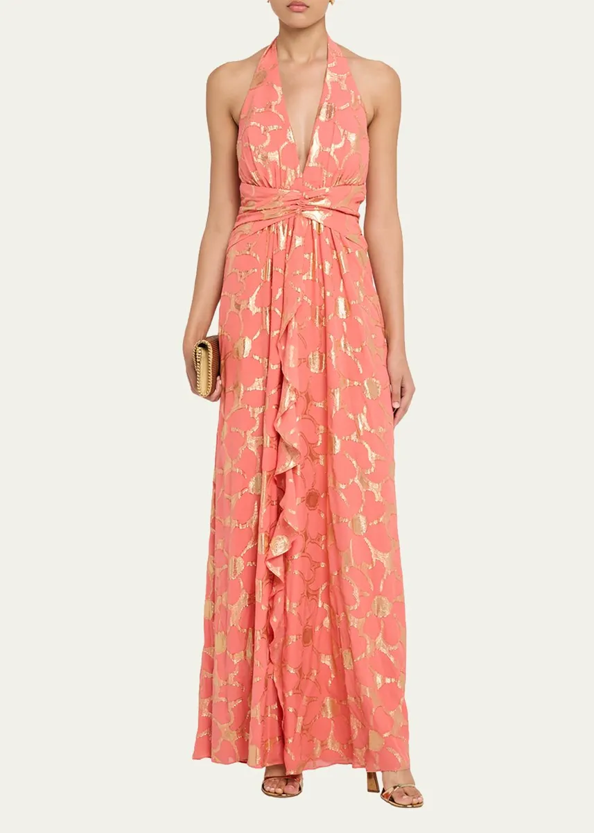 Ramy Brook Stephanie Metallic Floral Halter Maxi Dress | Thumbnail 6