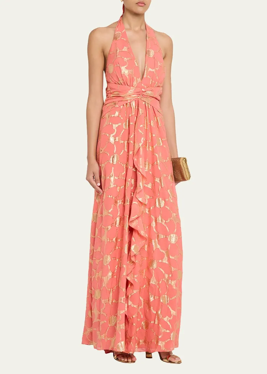 Ramy Brook Stephanie Metallic Floral Halter Maxi Dress | Thumbnail 8