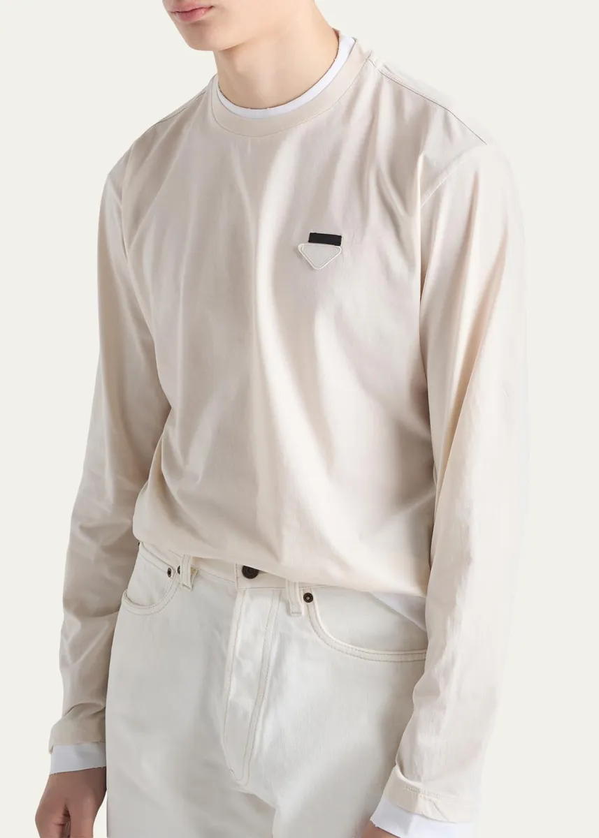 Prada Men's Jersey Long-Sleeve Crewneck T-Shirt | Thumbnail 4 Prada Men's Jersey Long-Sleeve Crewneck T-Shirt | Thumbnail 4