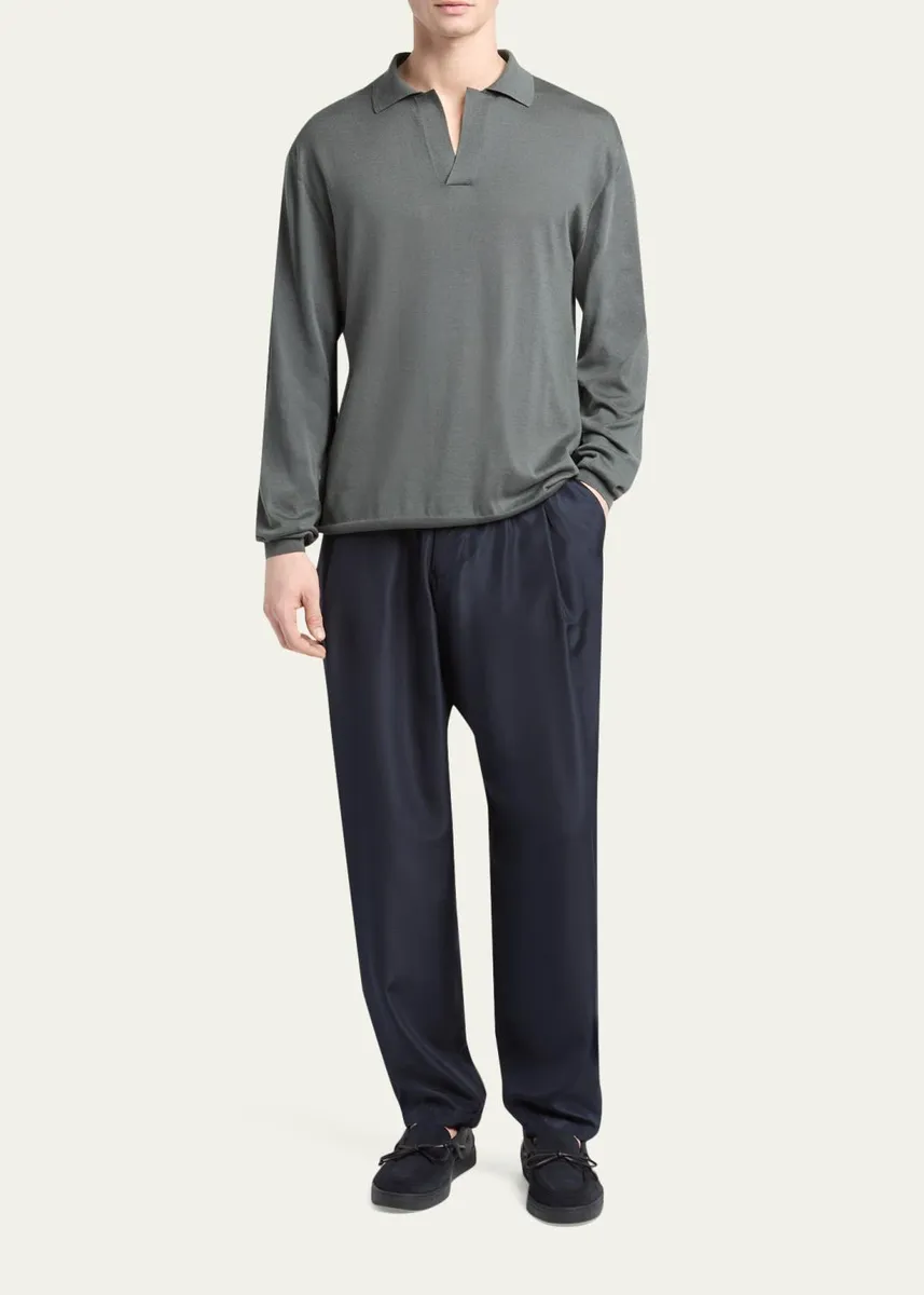 Giorgio Armani Men's Silk and Cotton Johnny Collar Polo Sweater | Thumbnail 2 Giorgio Armani Men's Silk and Cotton Johnny Collar Polo Sweater | Thumbnail 2