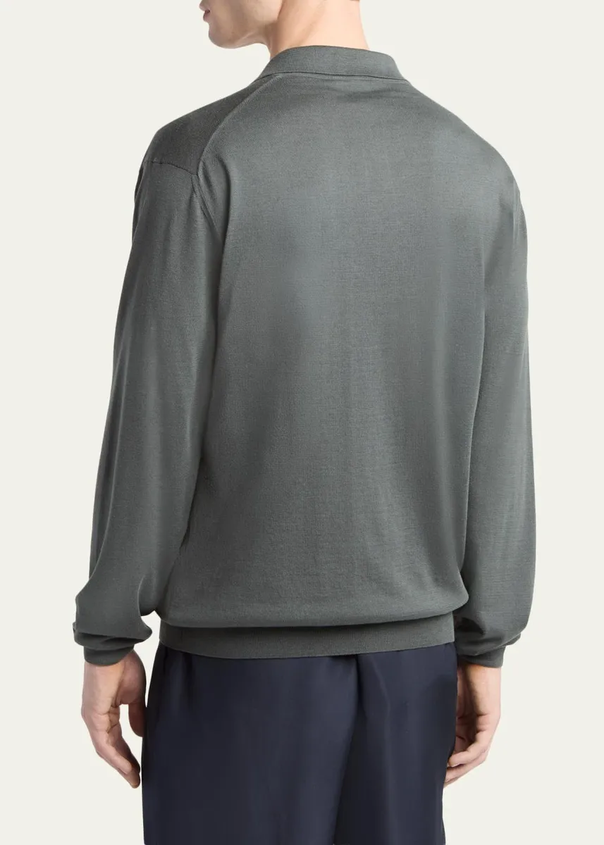 Giorgio Armani Men's Silk and Cotton Johnny Collar Polo Sweater | Thumbnail 3 Giorgio Armani Men's Silk and Cotton Johnny Collar Polo Sweater | Thumbnail 3
