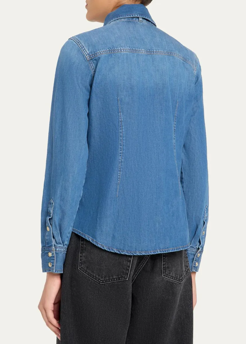 Frame The Clementine Denim Tie-Neck Shirt | Thumbnail 3 Frame The Clementine Denim Tie-Neck Shirt | Thumbnail 3
