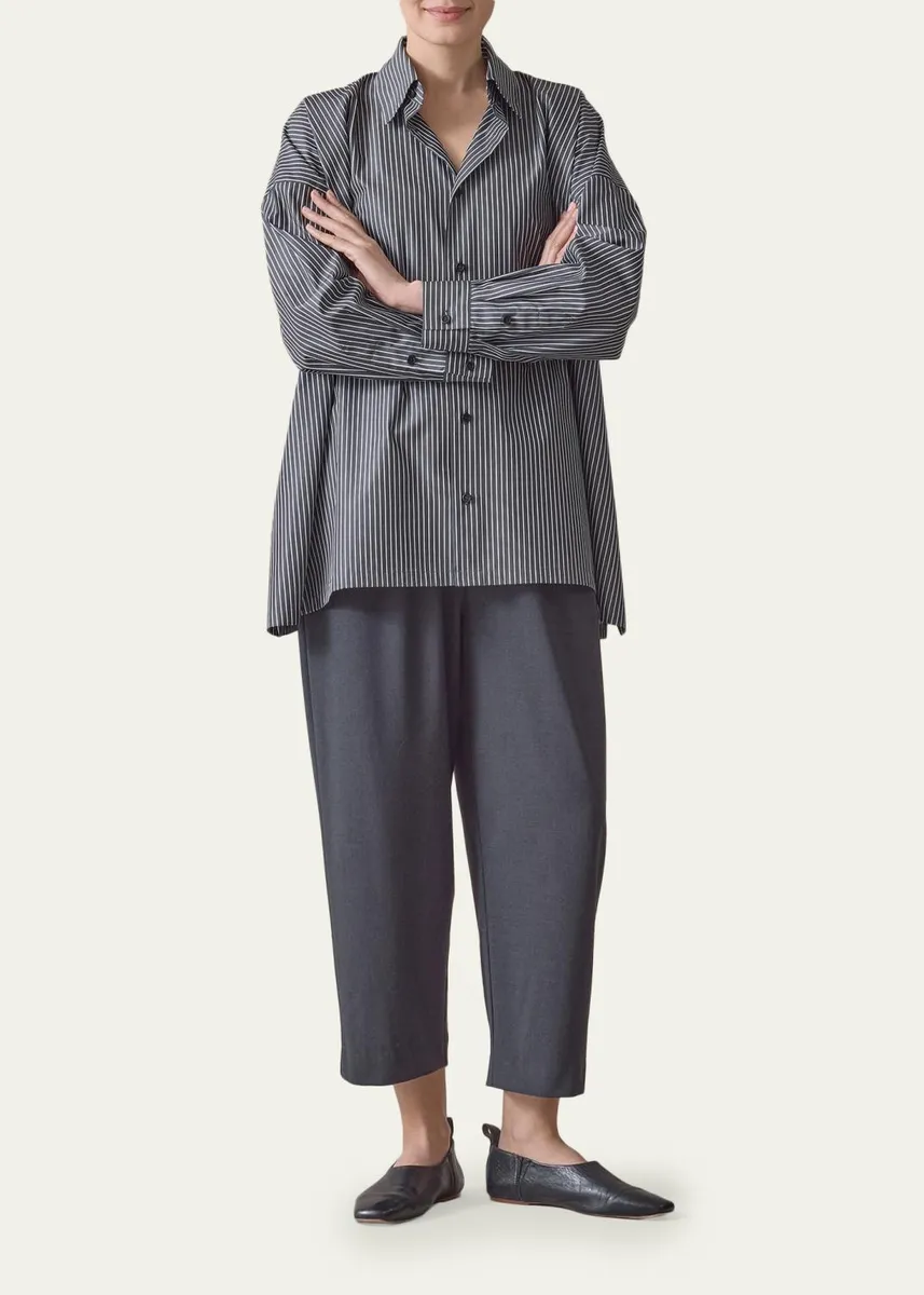 Eskandar A-Line Striped Cotton Shirt | Thumbnail 2 Eskandar A-Line Striped Cotton Shirt | Thumbnail 2