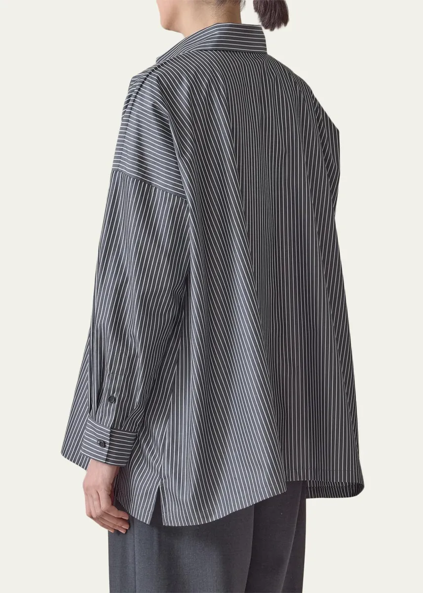 Eskandar A-Line Striped Cotton Shirt | Thumbnail 3 Eskandar A-Line Striped Cotton Shirt | Thumbnail 3