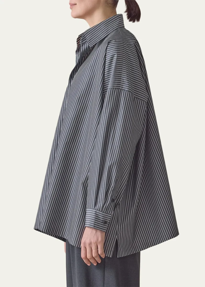 Eskandar A-Line Striped Cotton Shirt | Thumbnail 4 Eskandar A-Line Striped Cotton Shirt | Thumbnail 4