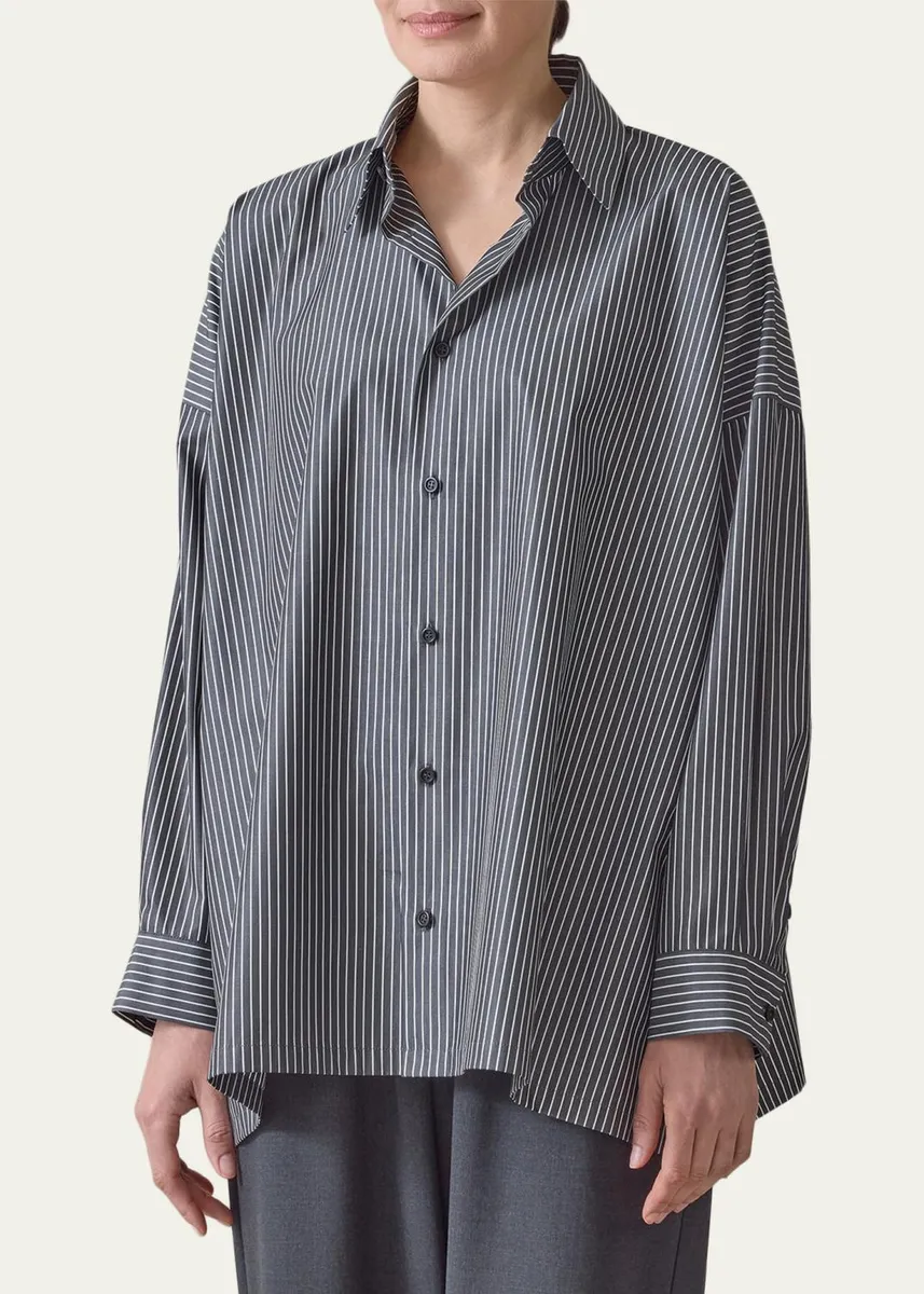 Eskandar A-Line Striped Cotton Shirt | Thumbnail 5 Eskandar A-Line Striped Cotton Shirt | Thumbnail 5