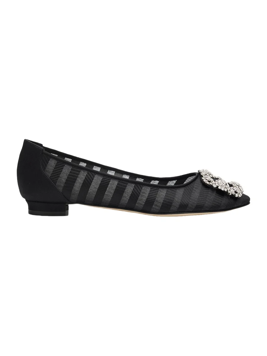 Hangisla Striped Organza Jewel-Buckle Flats