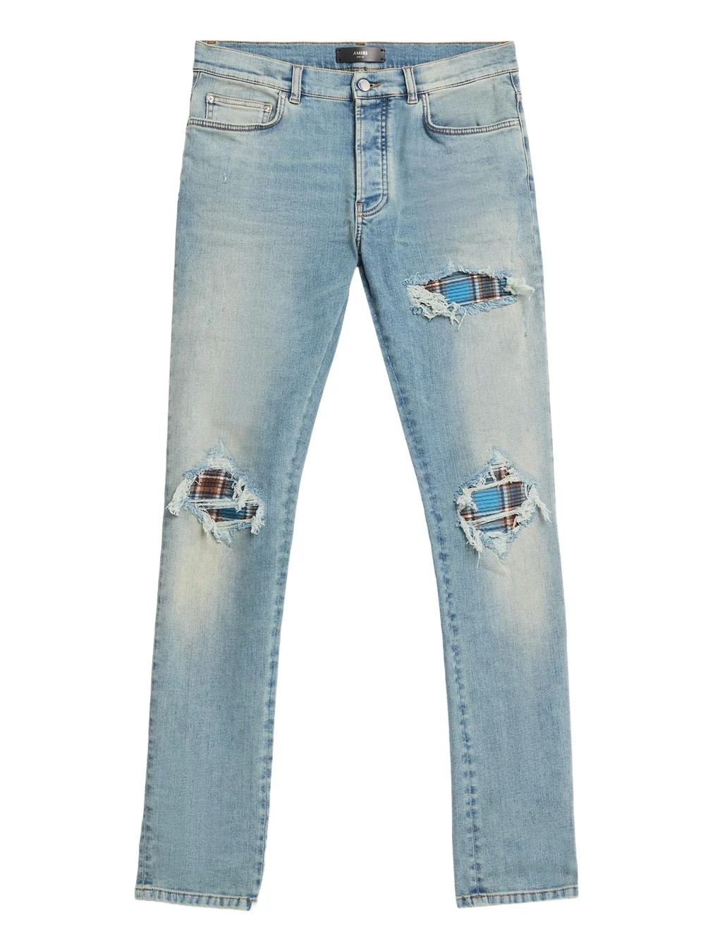 AMIRI Men's Plaid Repair Denim Skinny Jeans