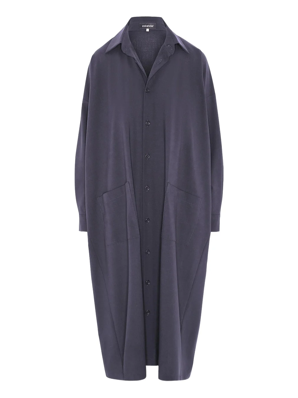 Wool Stretch Angle-to-Front Side-Seam Shirtdress Wool Stretch Angle-to-Front Side-Seam Shirtdress