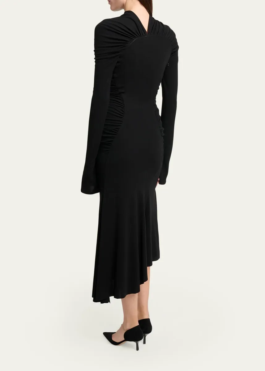Victoria Beckham High-Neck Contour-Ruched Midi Dress | Thumbnail 3