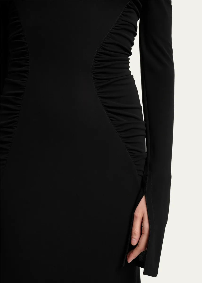 Victoria Beckham High-Neck Contour-Ruched Midi Dress | Thumbnail 5