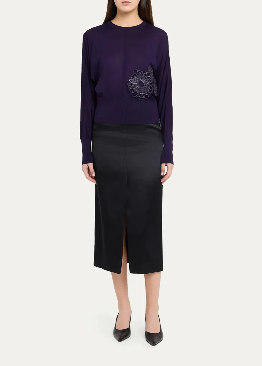 Akris Silk Satin Slit Midi Pencil Skirt | Thumbnail 2