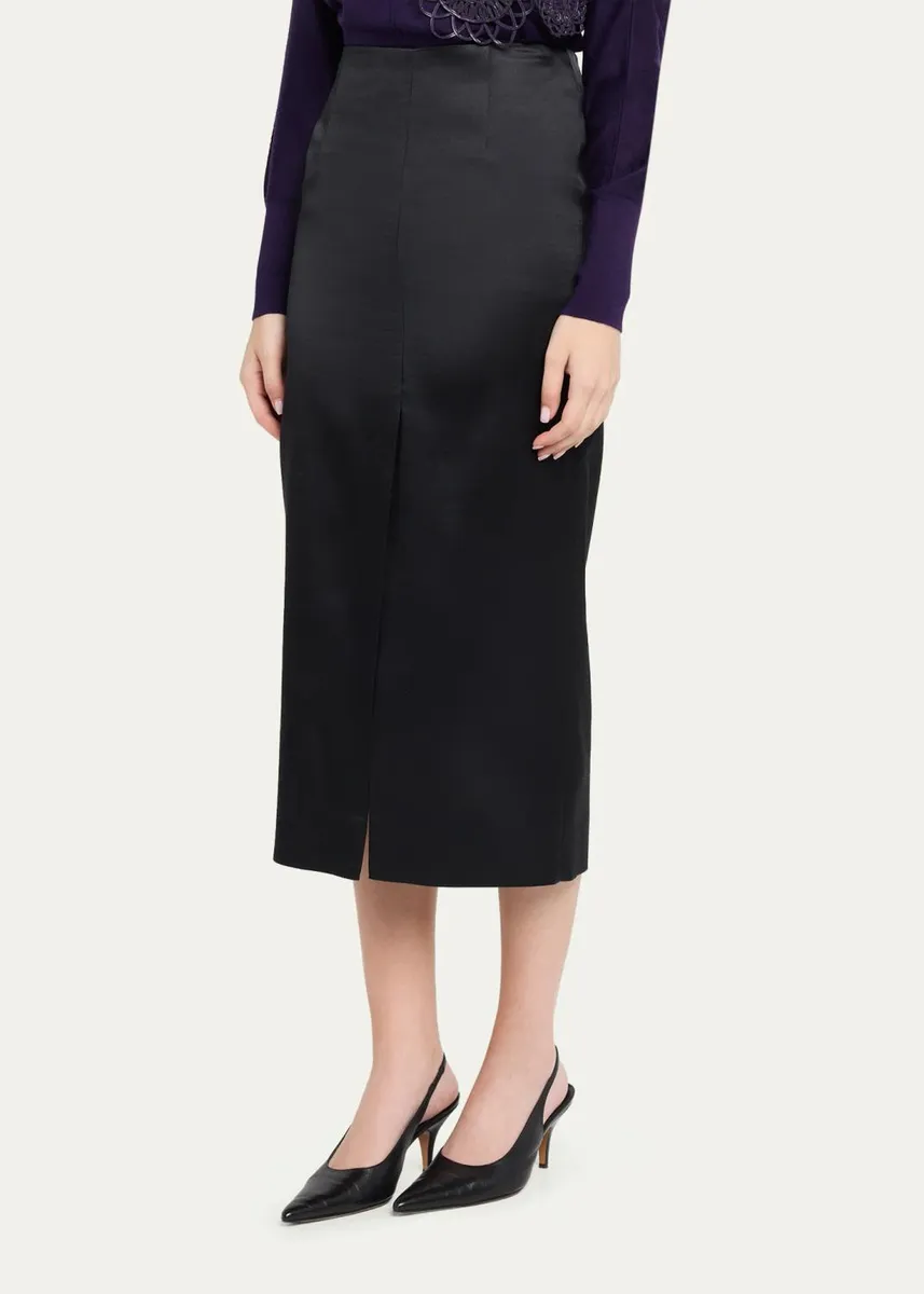 Akris Silk Satin Slit Midi Pencil Skirt | Thumbnail 4