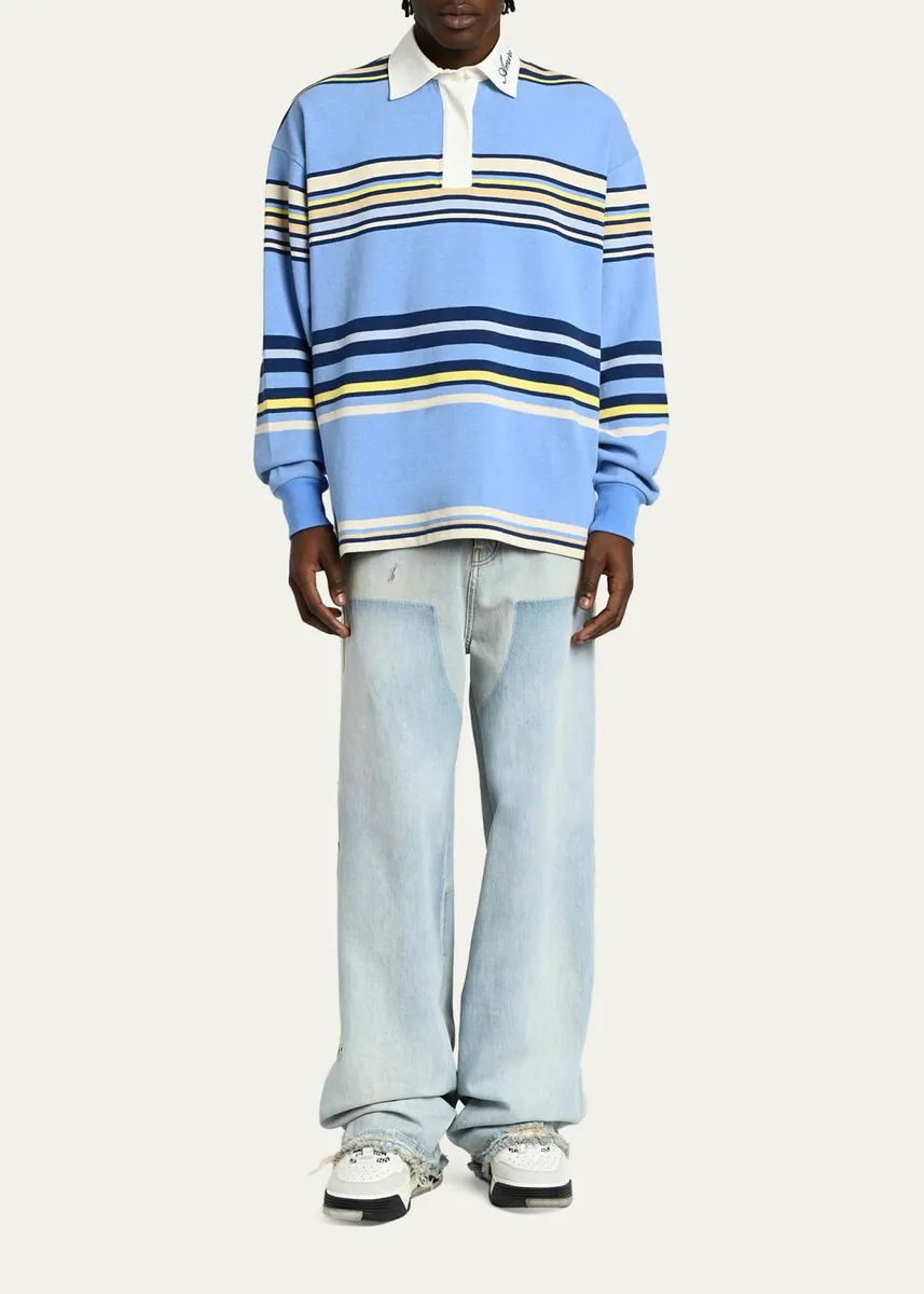 AMIRI Men's Cotton Multi-Stripe Long-Sleeve Polo Shirt | Thumbnail 2 AMIRI Men's Cotton Multi-Stripe Long-Sleeve Polo Shirt | Thumbnail 2