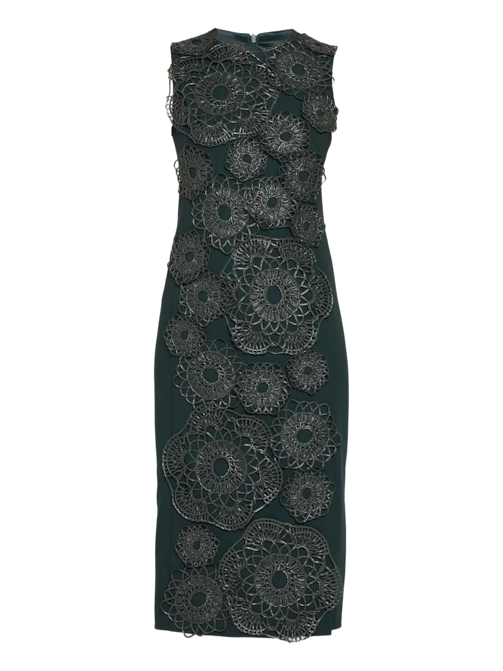 Anemone Embroidered Double-Face Wool Midi Sheath Dress
