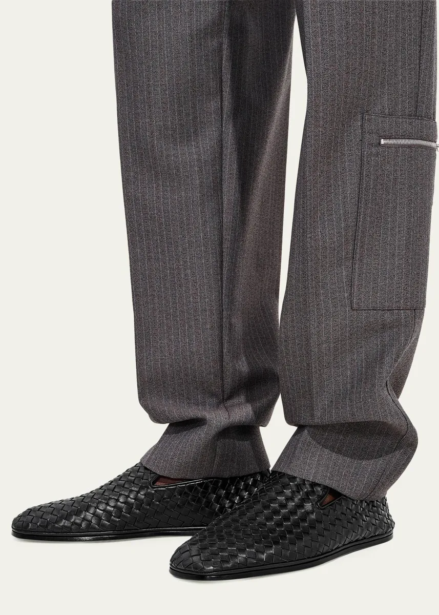 Bottega Veneta Men's Palazzo Intrecciato Leather Square-Toe Slippers | Thumbnail 2