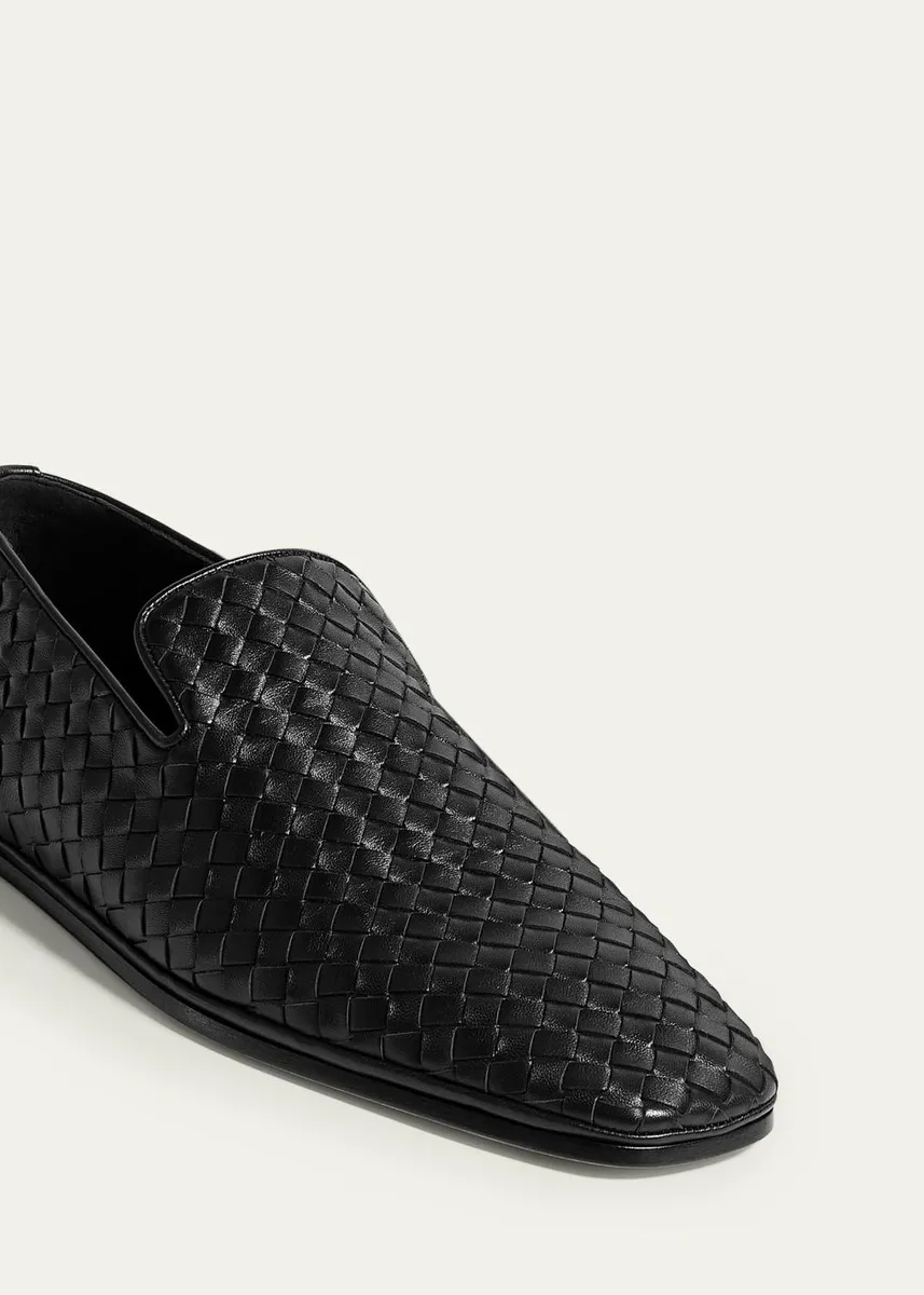 Bottega Veneta Men's Palazzo Intrecciato Leather Square-Toe Slippers | Thumbnail 4