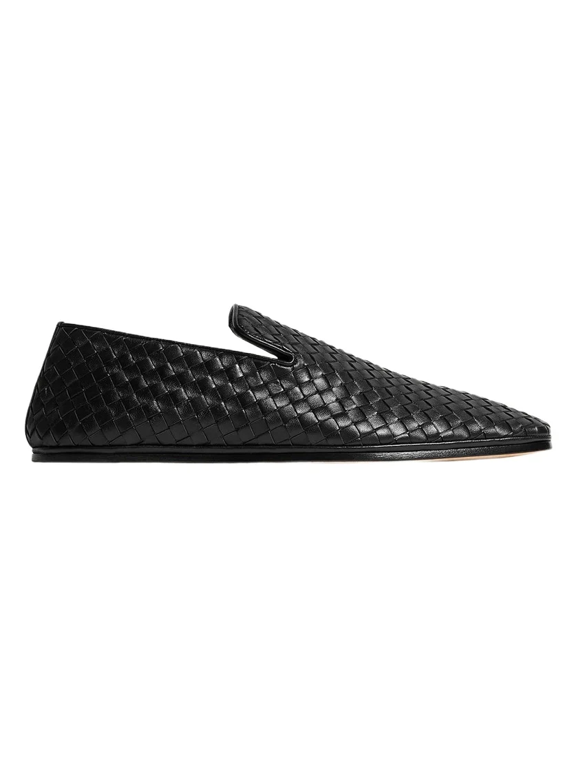 Bottega Veneta Men's Palazzo Intrecciato Leather Square-Toe Slippers