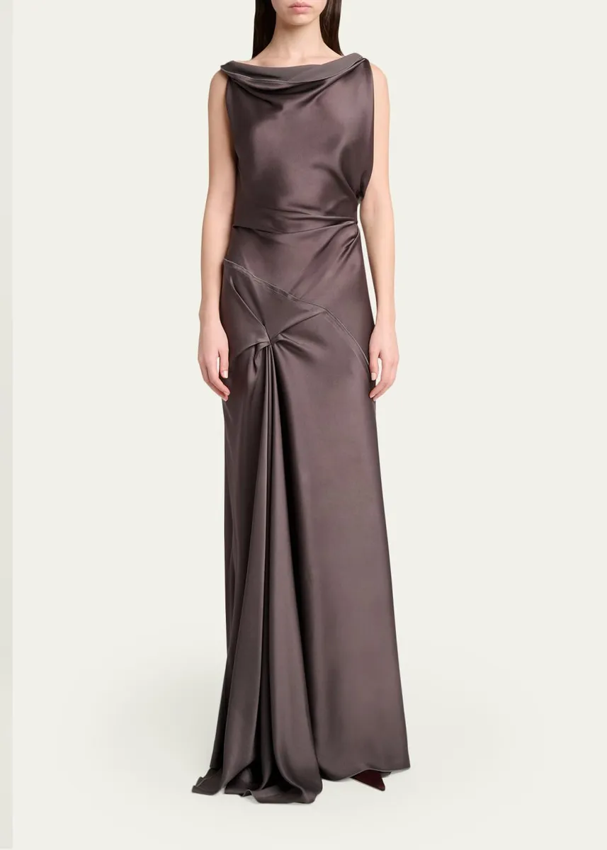 Victoria Beckham Asymmetric Draped Sleeveless Satin Midi Dress | Thumbnail 2 Victoria Beckham Asymmetric Draped Sleeveless Satin Midi Dress | Thumbnail 2
