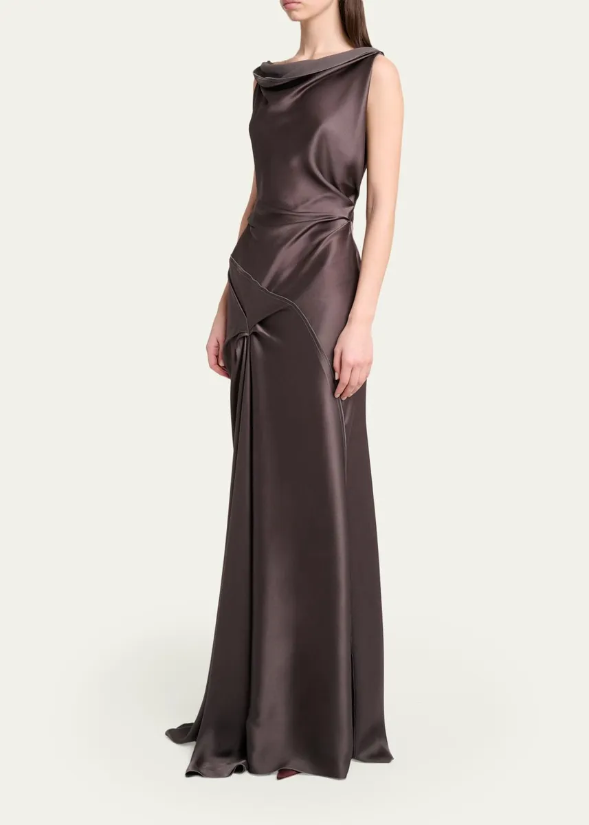 Victoria Beckham Asymmetric Draped Sleeveless Satin Midi Dress | Thumbnail 4 Victoria Beckham Asymmetric Draped Sleeveless Satin Midi Dress | Thumbnail 4