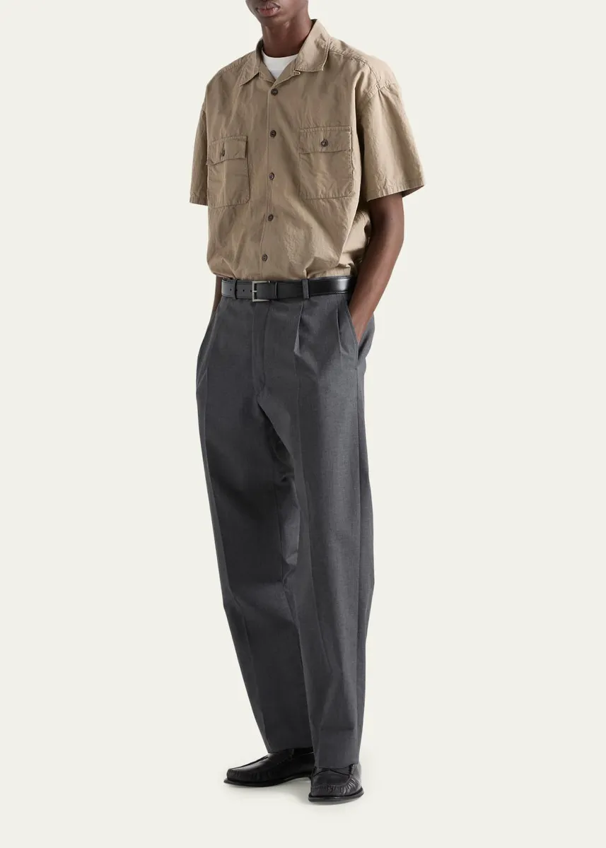 Prada Men's Cotton and Linen Short-Sleeve Shirt | Thumbnail 2 Prada Men's Cotton and Linen Short-Sleeve Shirt | Thumbnail 2