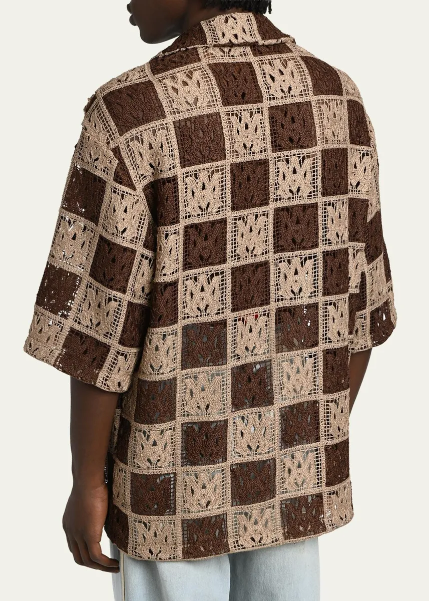 AMIRI Men's Crochet MA-Knit Checkerboard Short-Sleeve Shirt | Thumbnail 3 AMIRI Men's Crochet MA-Knit Checkerboard Short-Sleeve Shirt | Thumbnail 3