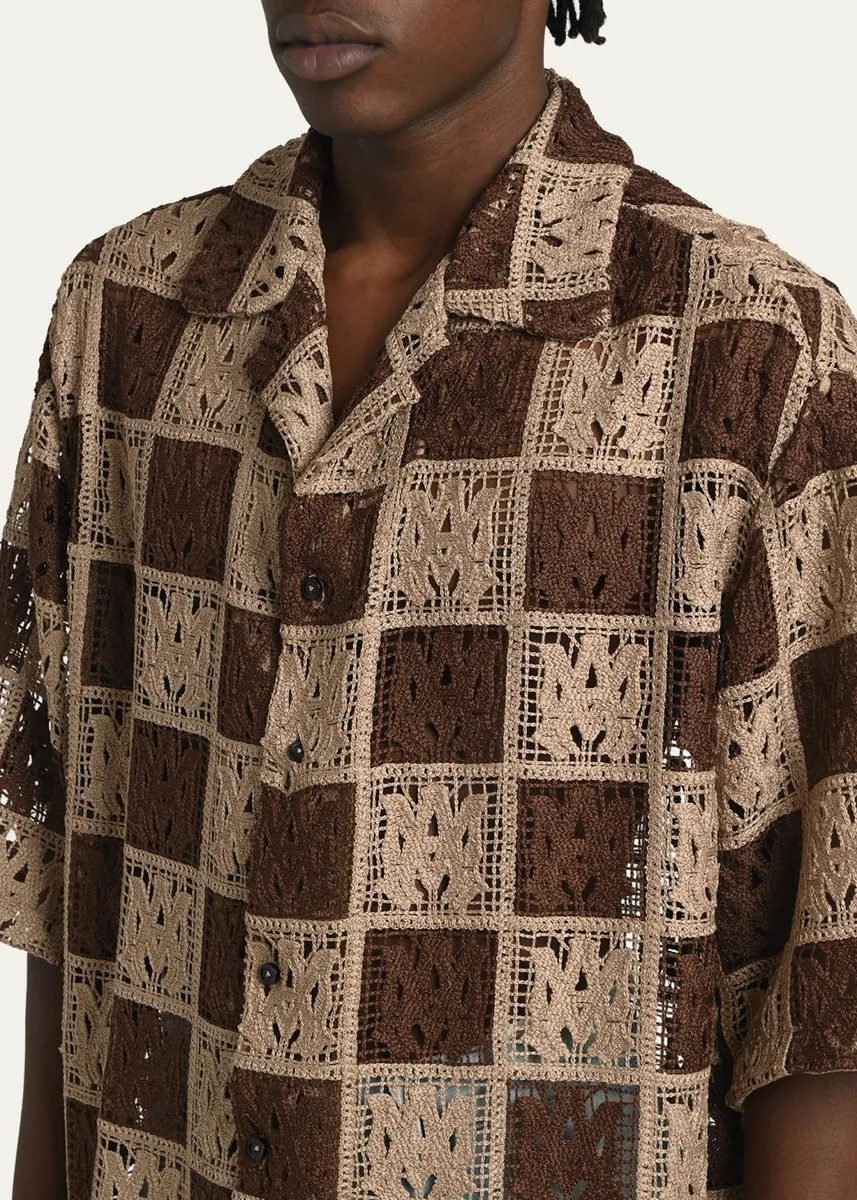 AMIRI Men's Crochet MA-Knit Checkerboard Short-Sleeve Shirt | Thumbnail 5 AMIRI Men's Crochet MA-Knit Checkerboard Short-Sleeve Shirt | Thumbnail 5