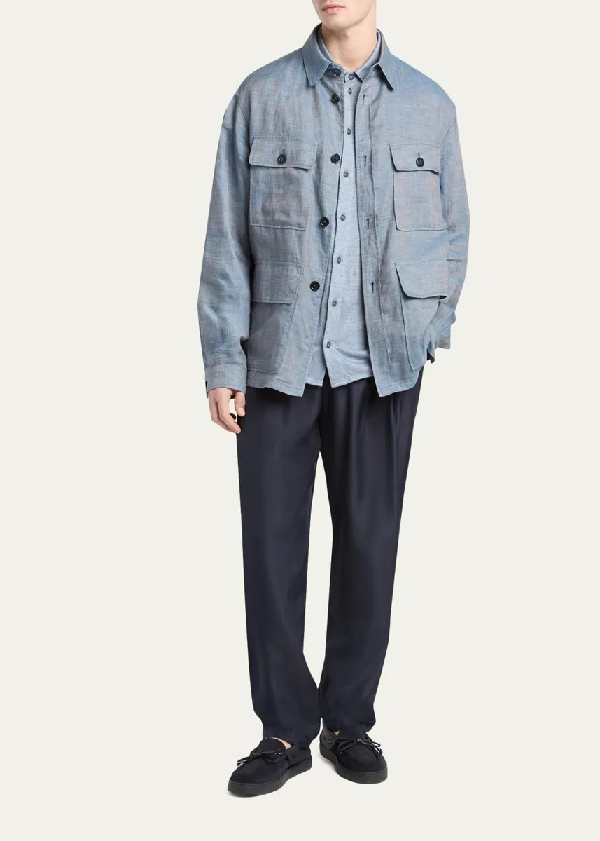 Giorgio Armani Men's Jersey Linen Button-Down Shirt | Thumbnail 2