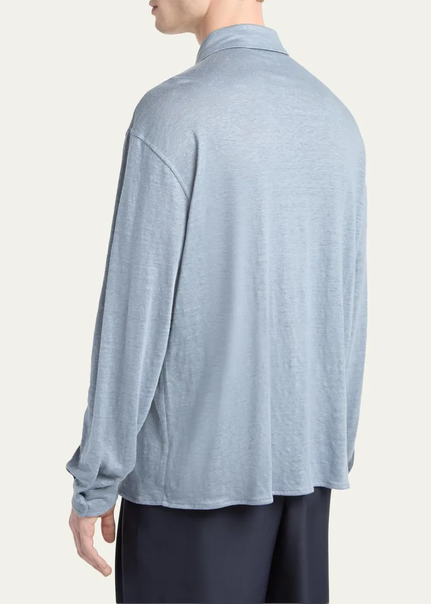 Giorgio Armani Men's Jersey Linen Button-Down Shirt | Thumbnail 3