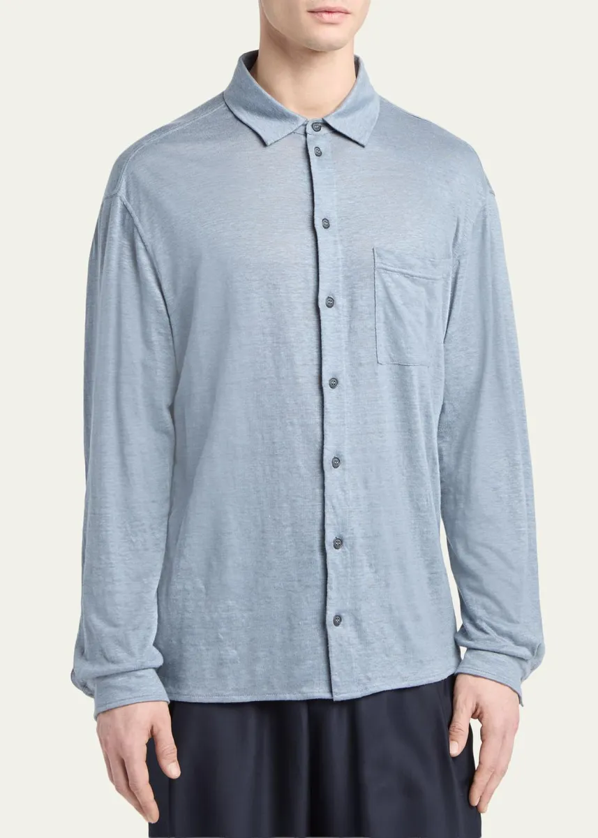 Giorgio Armani Men's Jersey Linen Button-Down Shirt | Thumbnail 4