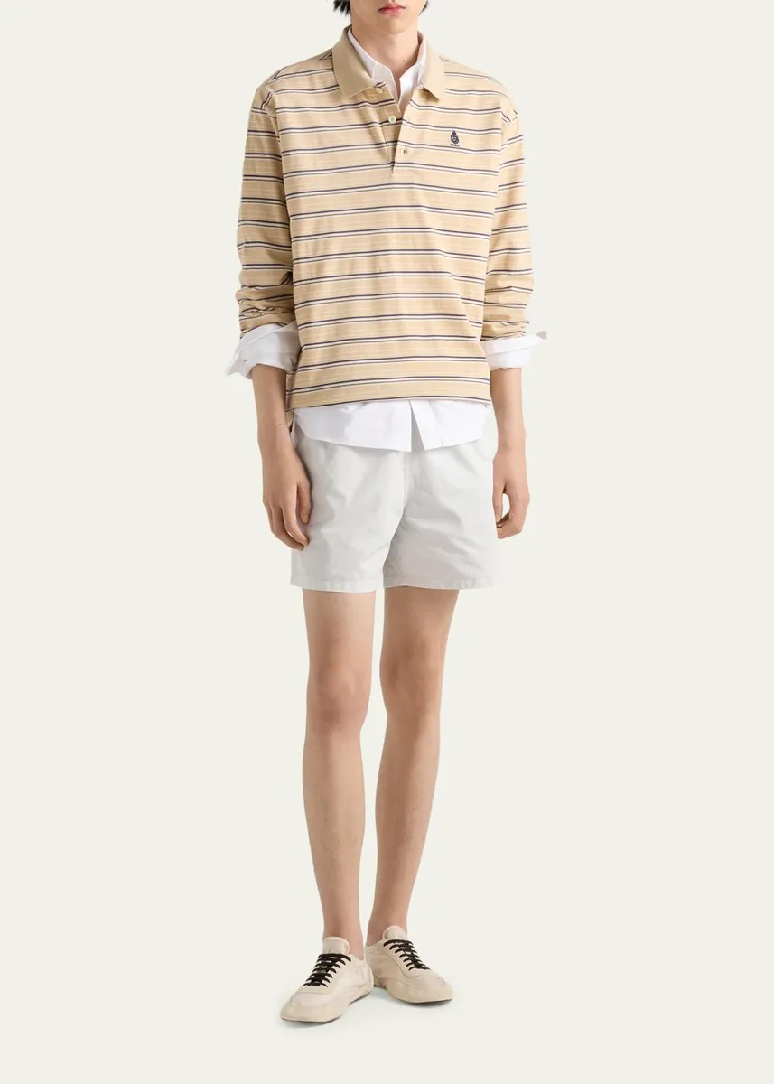 Prada Men's Piquet Stripe Long-Sleeve Polo Shirt | Thumbnail 2 Prada Men's Piquet Stripe Long-Sleeve Polo Shirt | Thumbnail 2