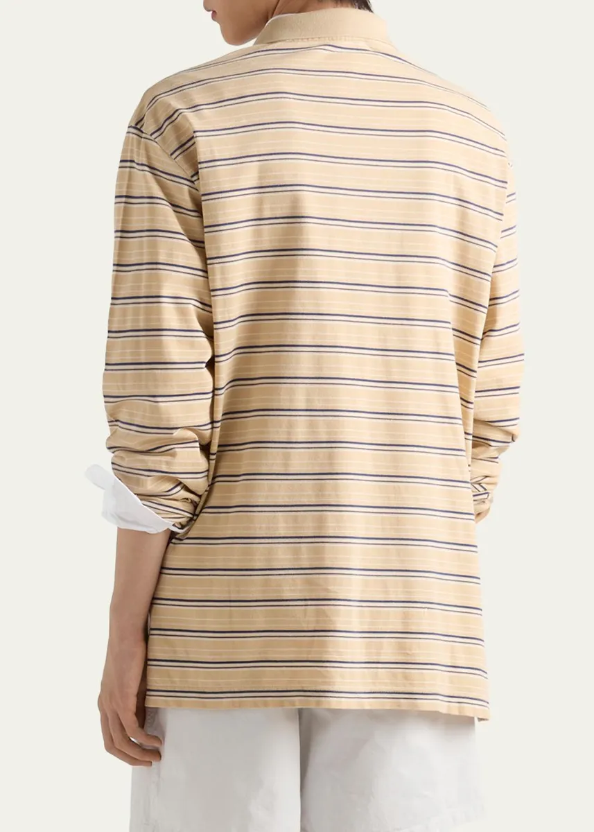 Prada Men's Piquet Stripe Long-Sleeve Polo Shirt | Thumbnail 3 Prada Men's Piquet Stripe Long-Sleeve Polo Shirt | Thumbnail 3