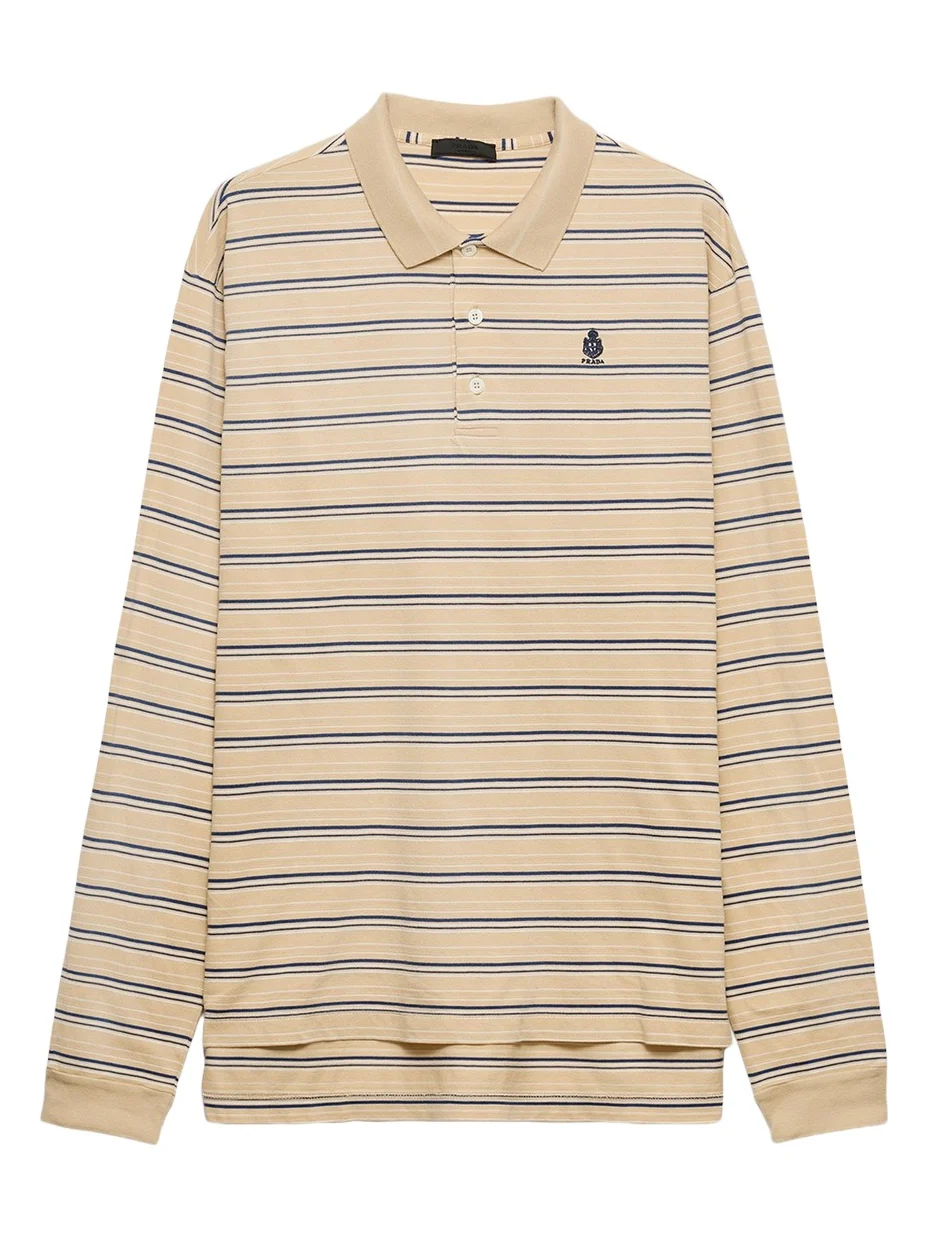 Prada Men's Piquet Stripe Long-Sleeve Polo Shirt