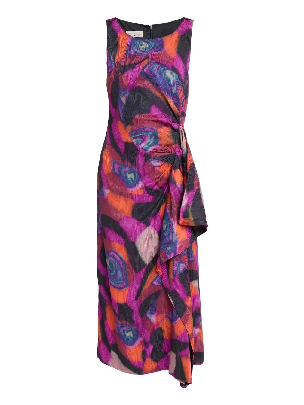 Dropps Sleeveless Ruched Ruffle Midi Dress
