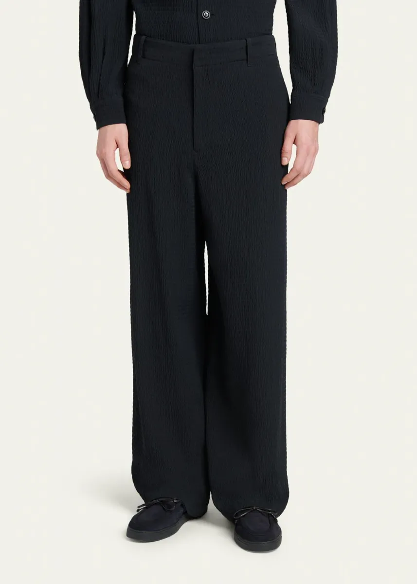 Giorgio Armani Men's Seersucker Wide-Leg Trousers | Thumbnail 4
