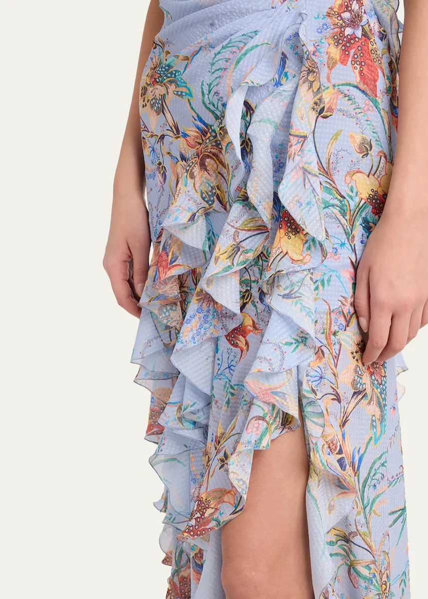 Etro Floral-Print Seersucker Ruffled Slit Maxi Dress | Thumbnail 5 Etro Floral-Print Seersucker Ruffled Slit Maxi Dress | Thumbnail 5