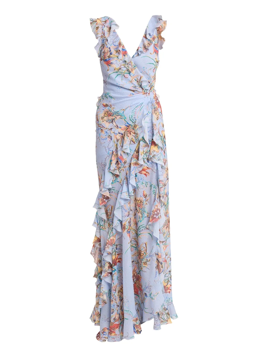 Floral-Print Seersucker Ruffled Slit Maxi Dress Floral-Print Seersucker Ruffled Slit Maxi Dress