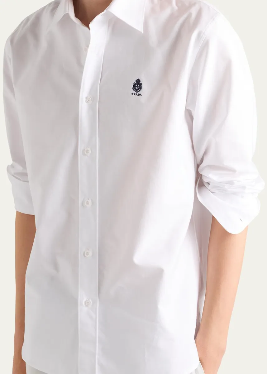 Prada Men's Cotton Oxford Embroidered-Logo Shirt | Thumbnail 5 Prada Men's Cotton Oxford Embroidered-Logo Shirt | Thumbnail 5