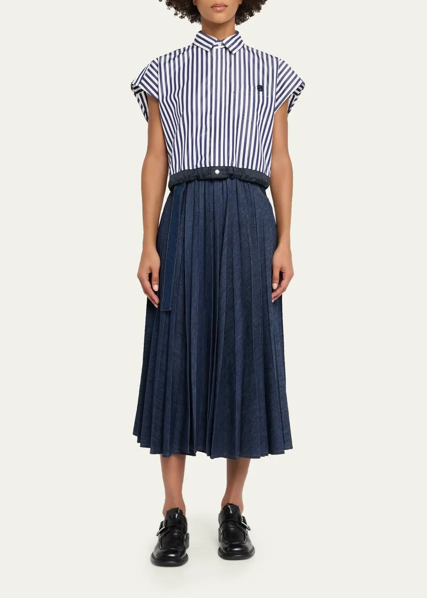 Sacai Striped Cotton Poplin Crop Button-Down Shirt | Thumbnail 2 Sacai Striped Cotton Poplin Crop Button-Down Shirt | Thumbnail 2