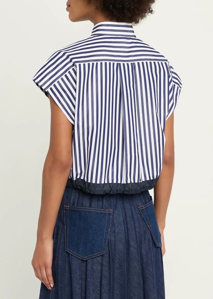 Sacai Striped Cotton Poplin Crop Button-Down Shirt | Thumbnail 3 Sacai Striped Cotton Poplin Crop Button-Down Shirt | Thumbnail 3