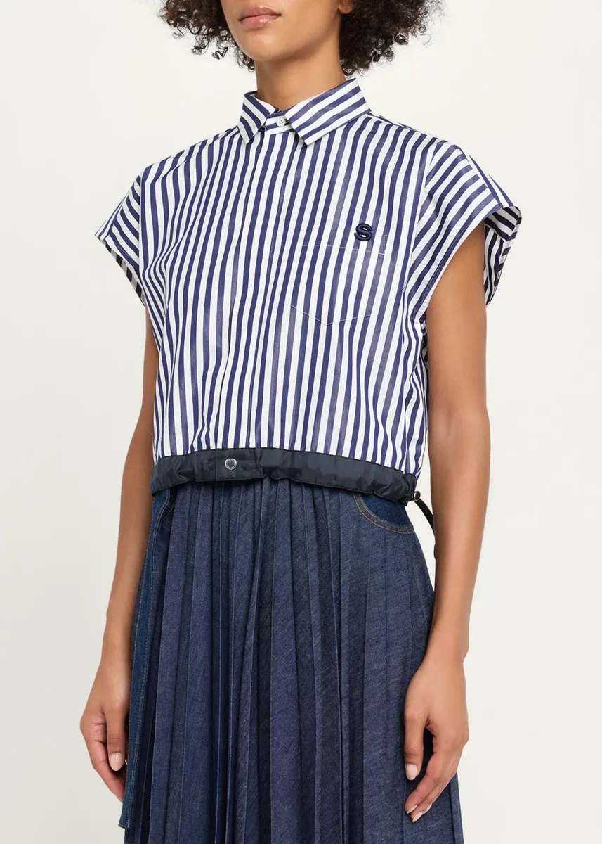Sacai Striped Cotton Poplin Crop Button-Down Shirt | Thumbnail 4 Sacai Striped Cotton Poplin Crop Button-Down Shirt | Thumbnail 4