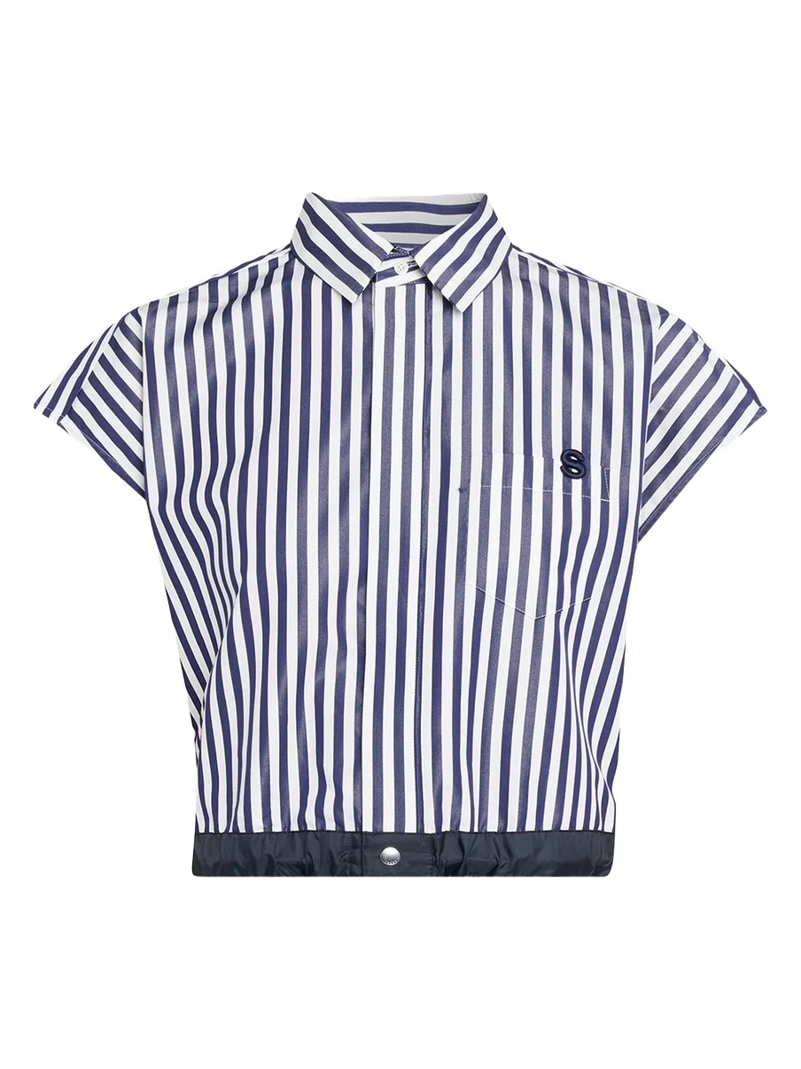 Striped Cotton Poplin Crop Button-Down Shirt Striped Cotton Poplin Crop Button-Down Shirt
