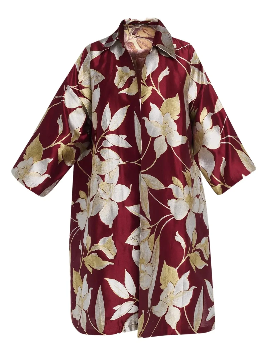 Sloped Shoulder Wide A-Line Open Jacket With Collar - 3/4 Length Sloped Shoulder Wide A-Line Open Jacket With Collar - 3/4 Length