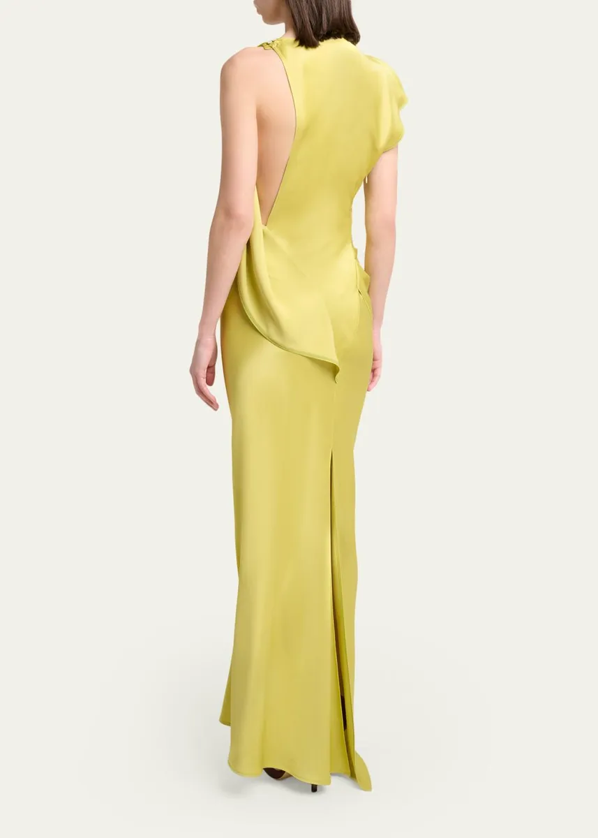 Victoria Beckham Sleeveless Draped Satin Gown | Thumbnail 3