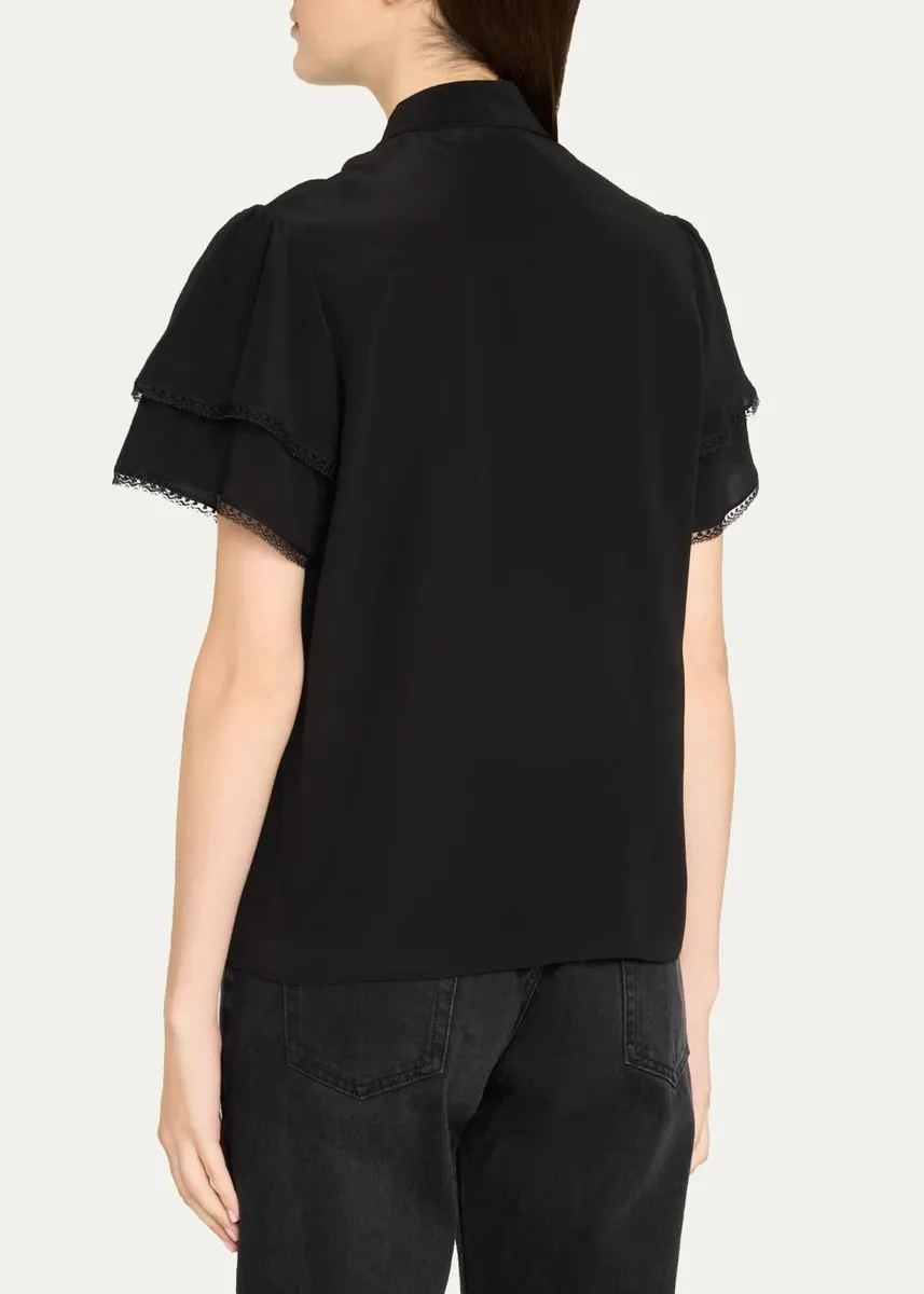 Frame Arcadia Silk Short-Sleeve Top | Thumbnail 3 Frame Arcadia Silk Short-Sleeve Top | Thumbnail 3