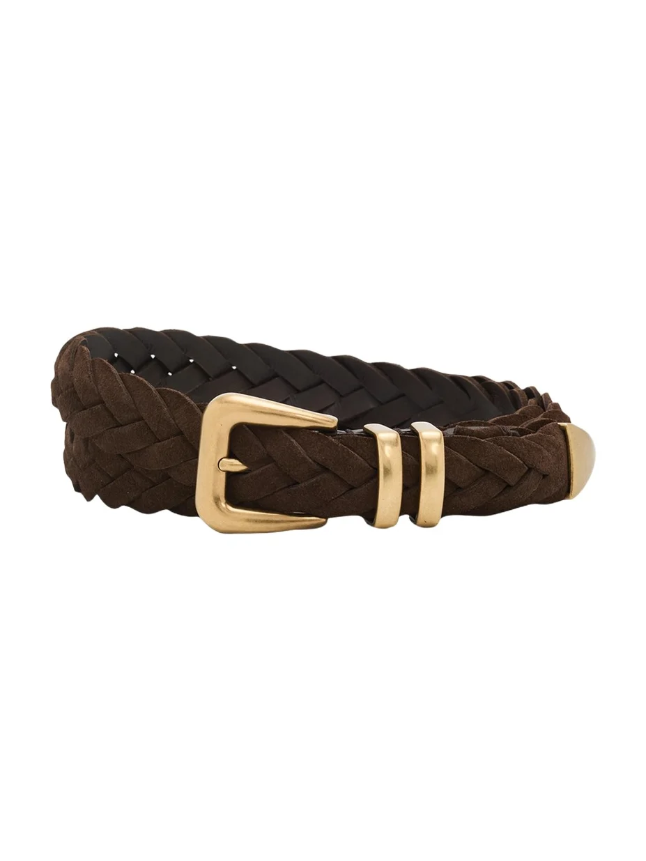 Brunello Cucinelli Men's Braided Suede Gold-Tone Trim Belt