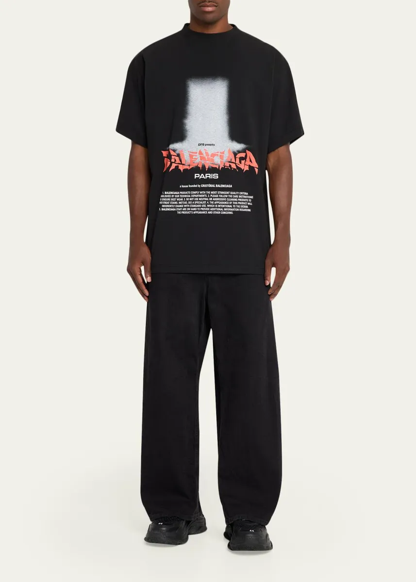 Balenciaga Men's Logo Graphic Cotton Jersey T-Shirt | Thumbnail 2 Balenciaga Men's Logo Graphic Cotton Jersey T-Shirt | Thumbnail 2