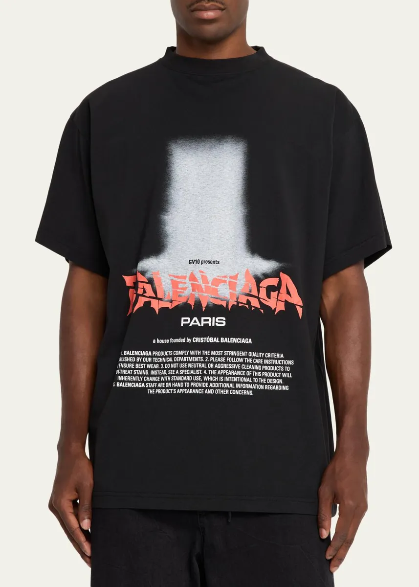 Balenciaga Men's Logo Graphic Cotton Jersey T-Shirt | Thumbnail 4 Balenciaga Men's Logo Graphic Cotton Jersey T-Shirt | Thumbnail 4