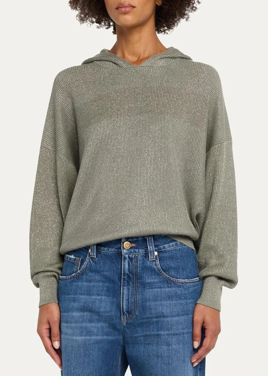 Brunello Cucinelli Sparkle Rib Knit Hooded Sweater | Thumbnail 4 Brunello Cucinelli Sparkle Rib Knit Hooded Sweater | Thumbnail 4