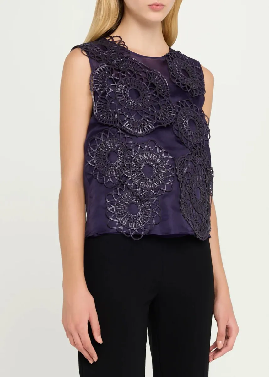 Akris Anemone Embroidered Silk Organza Sleeveless Blouse | Thumbnail 4 Akris Anemone Embroidered Silk Organza Sleeveless Blouse | Thumbnail 4